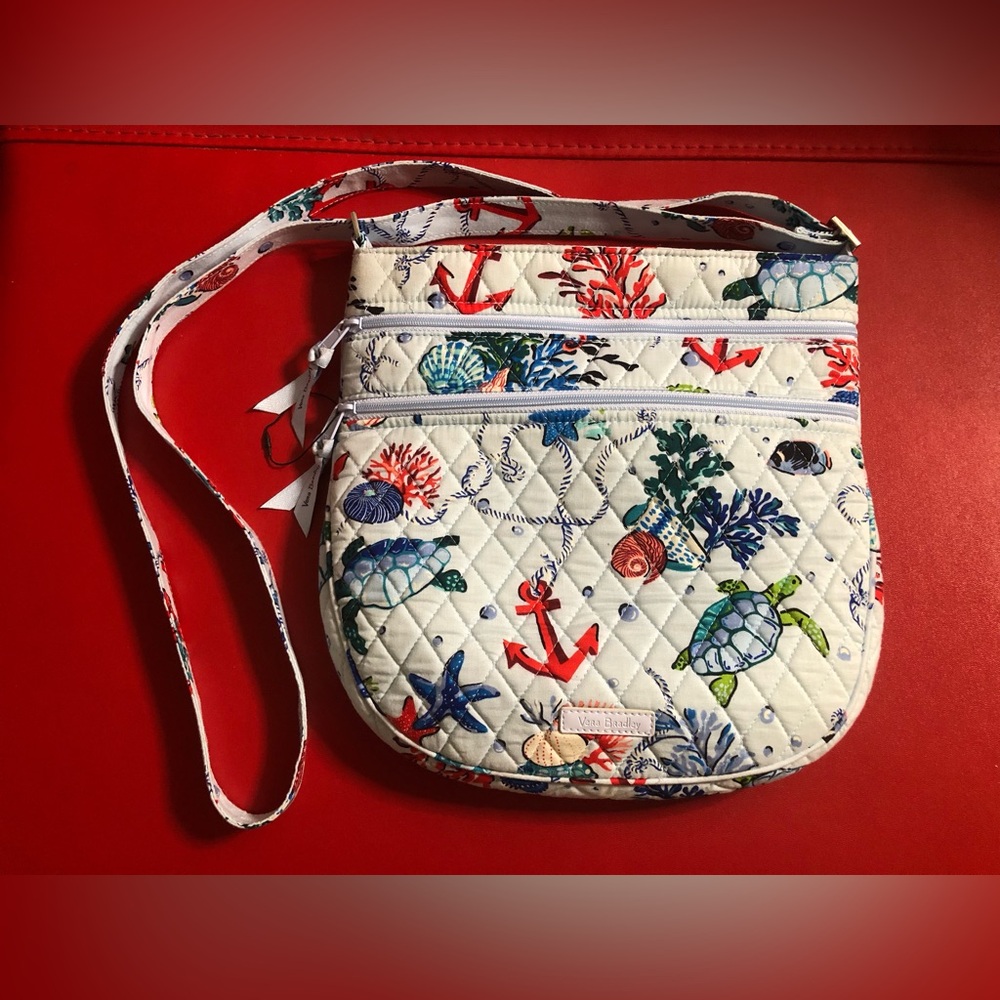 NWOT Vera Bradley Triple Zip Hipster Crossbody Bag Anchors Aweigh Sea Blue